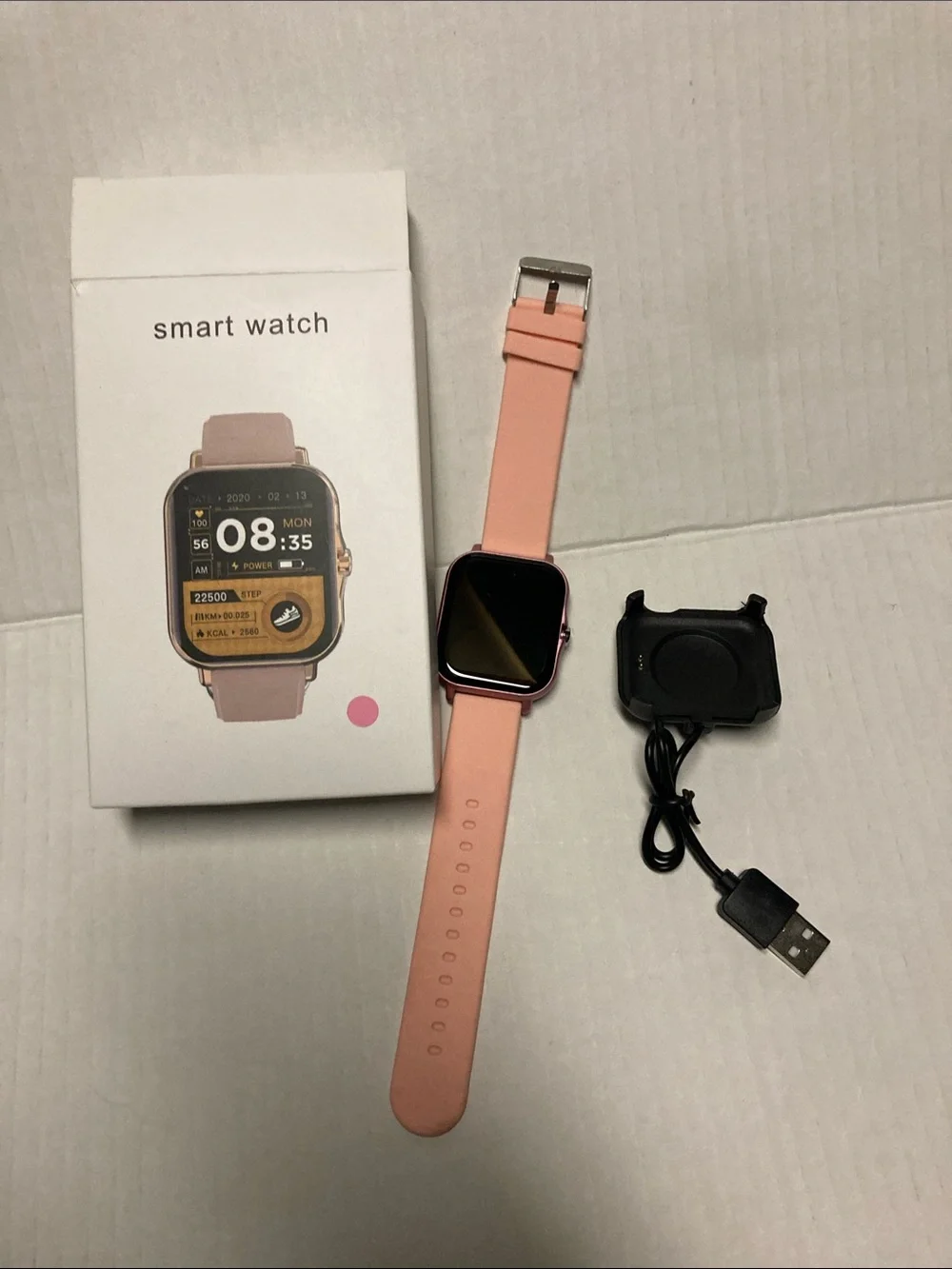 Laxasfit Pink Silicone Smartwatch with Touchscreen and USB Charger
